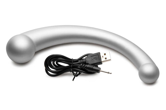 10x Vibra-Crescent Silicone Dual Ended Dildo - Silver