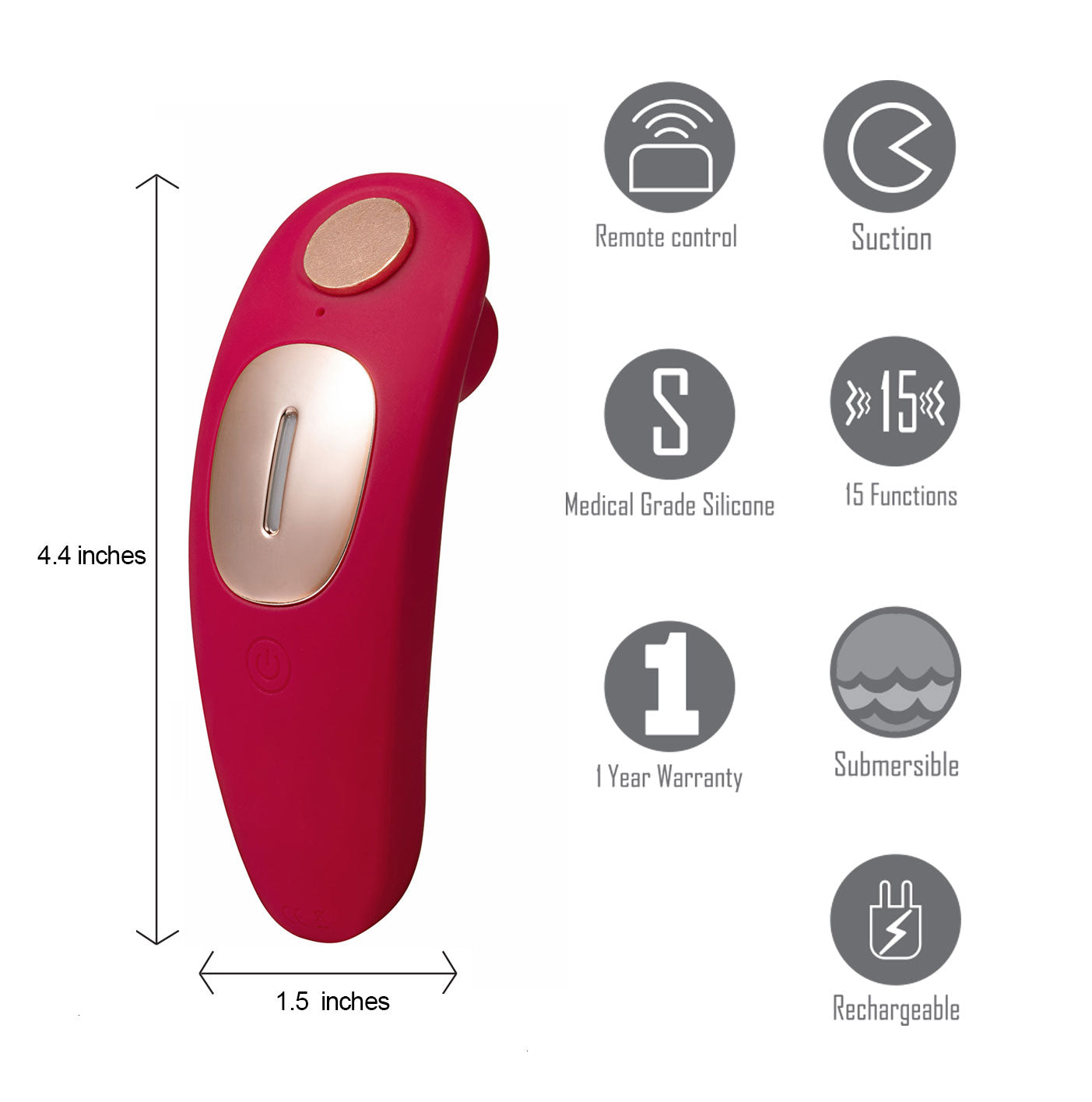 Remi 15-Function Rechargeable Remote Control Suction Panty Vibe - Red