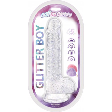 "Cotton Candy - Glitter Boy 6.5 Suction Cup Dildo - Clear HTP3790"