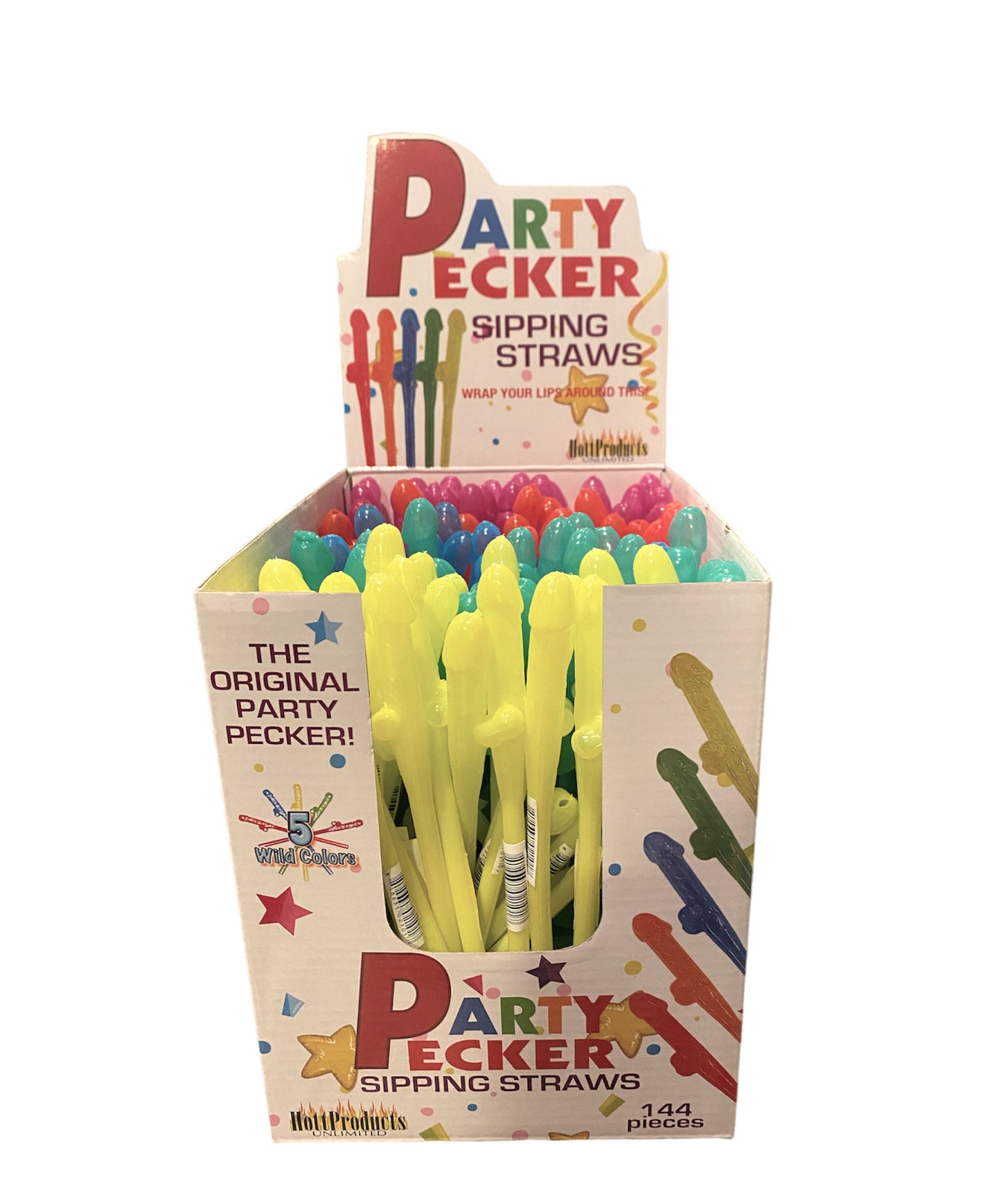 "Party Pecker Sipping Straws 5 Assorted Colors 144 Pcs Display HTP2101D"
