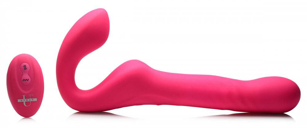 Mighty-Thrust Thrusting and Vibrating Strapless  Strap-on With Remote  - Pink SU-AG934